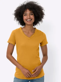 V-Shirt mit Fransen-Kante
