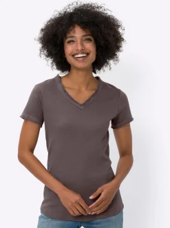 V-Shirt mit Fransen-Kante