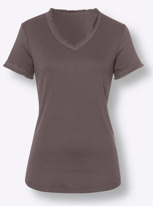 V-Shirt mit Fransen-Kante