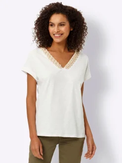 V-Shirt mit Holzperlen-Besatz