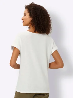 V-Shirt mit Holzperlen-Besatz