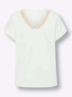 V-Shirt mit Holzperlen-Besatz