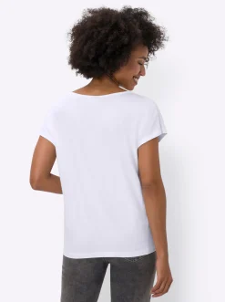 V-Shirt mit Spitzenbesatz