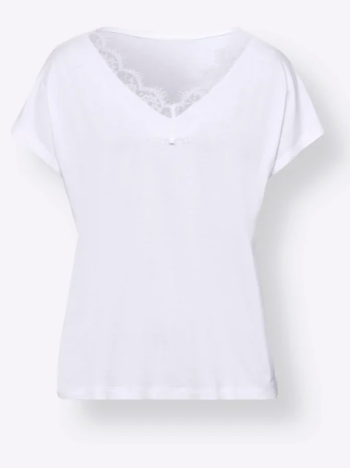 V-Shirt mit Spitzenbesatz