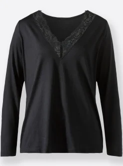 V-Shirt mit Spitzen-Einsatz
