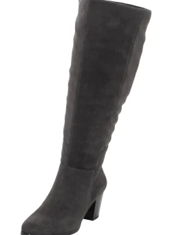 Weitschaftstiefel aus Velours-Lederimitat