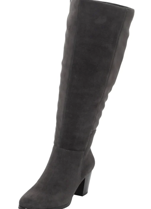 Weitschaftstiefel aus Velours-Lederimitat