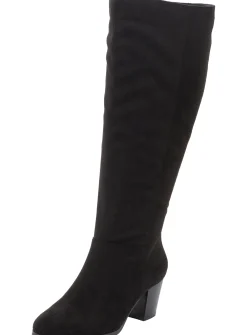 Weitschaftstiefel aus Velours-Lederimitat