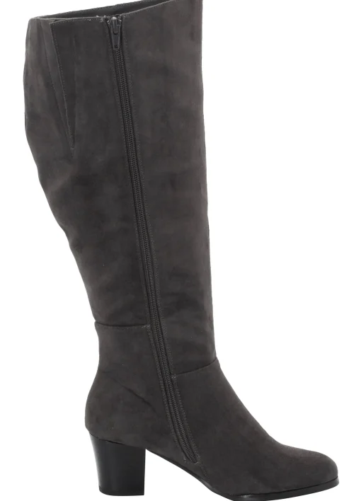 Weitschaftstiefel aus Velours-Lederimitat