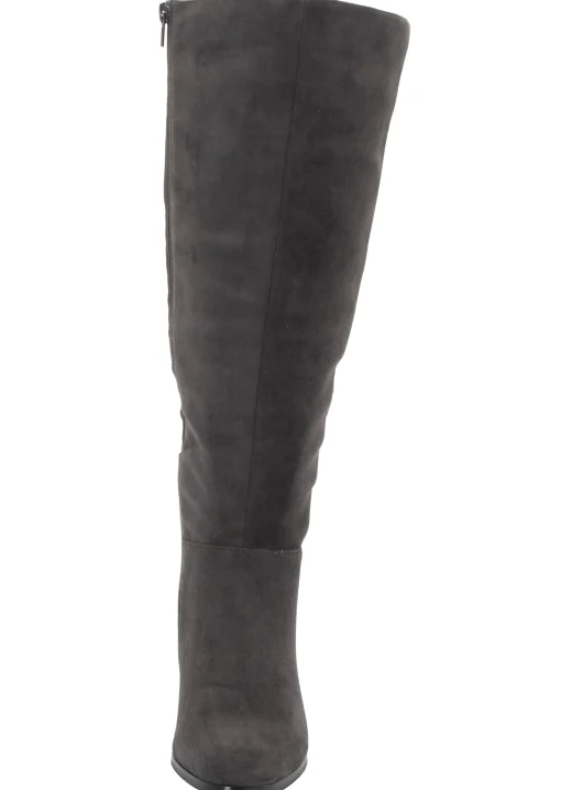 Weitschaftstiefel aus Velours-Lederimitat